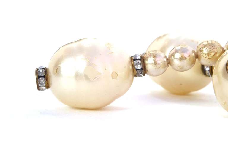 Women's CHANEL Faux Pearl Clip On Earrings W/3 Hanging Strands of Pearls