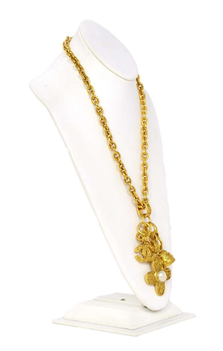 Women's CHANEL Goldtone Necklace W/Cross, Bell and CC