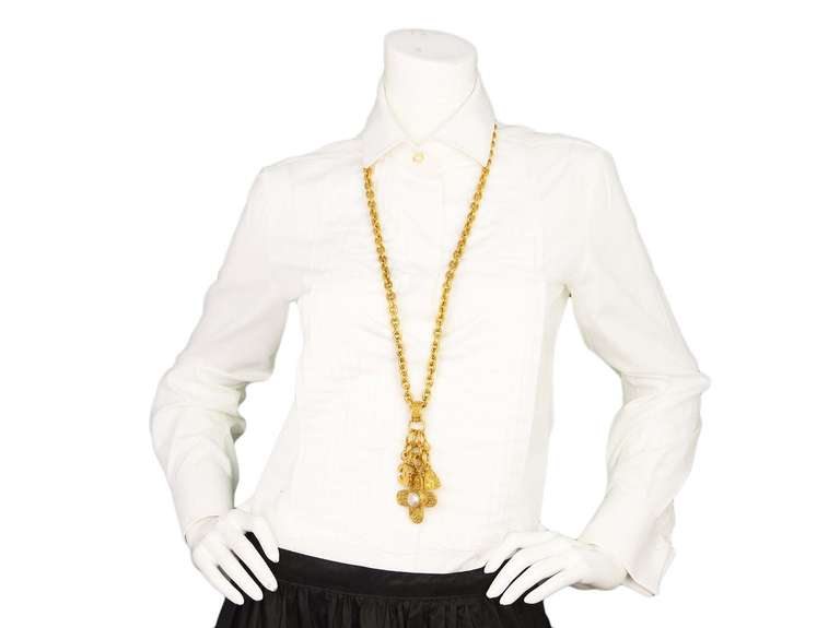 CHANEL Goldtone Necklace W/Cross, Bell and CC 3