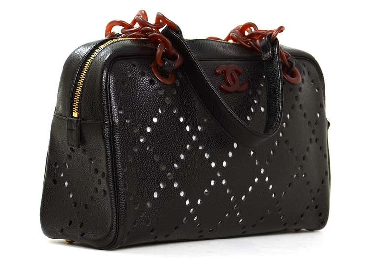 Chanel Black Caviar Bowler w/ Perforated Quilted Detailing

    Made in Italy circa 2000-2002
    Stamped 