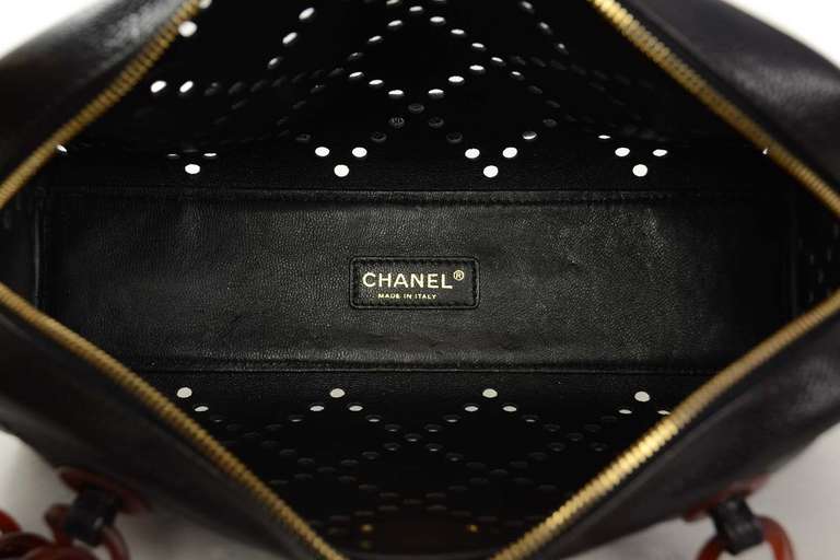Chanel Black Caviar Perforated Quilted Bowler Bag 3