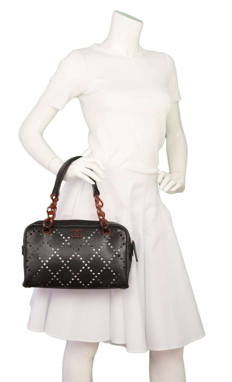 Chanel Black Caviar Perforated Quilted Bowler Bag 6