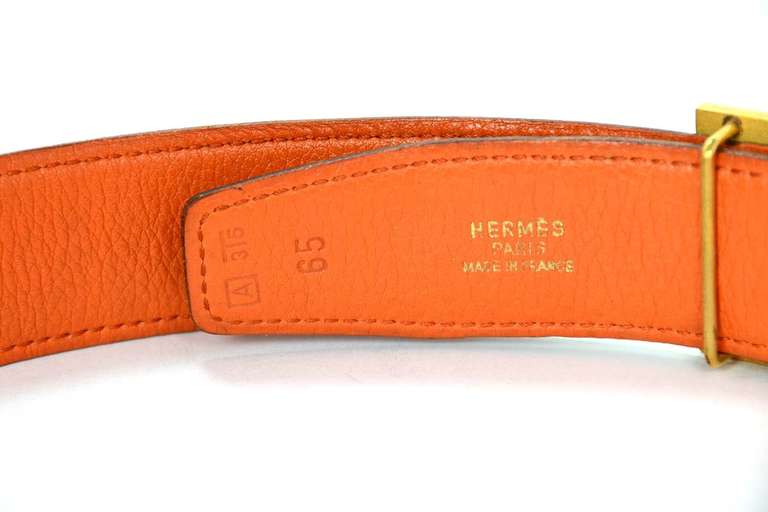 HERMES Orange/Brown Reversible 32MM H Belt In Excellent Condition In New York, NY