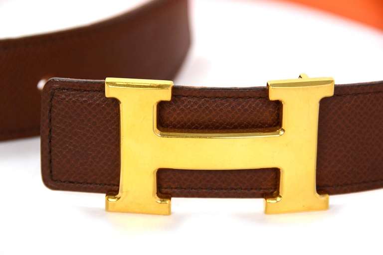 HERMES Orange/Brown Reversible 32MM H Belt 1