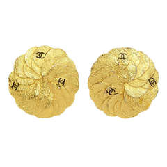 CHANEL Goldtone Overlapping Circle Clip On Earrings W/Black CC's 1