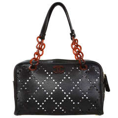 Chanel Black Caviar Perforated Quilted Bowler Bag