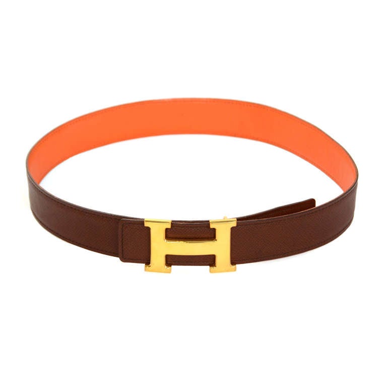 HERMES Orange/Brown Reversible 32MM H Belt