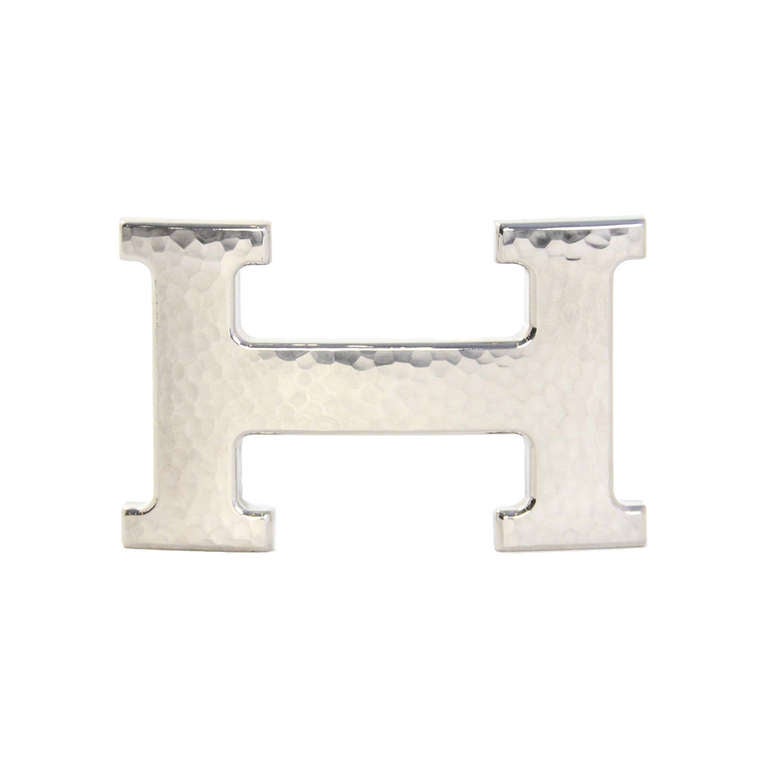 Hermes Palladium Silver Hammered 32mm H Belt Buckle
