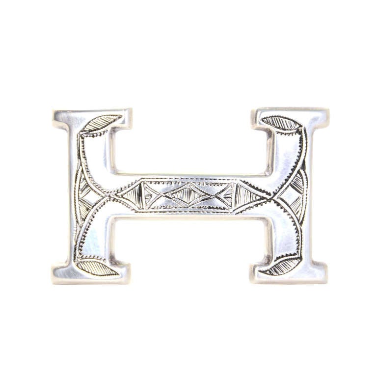 Hermes Sterling Silver Tribal Touareg 32mm H Belt Buckle