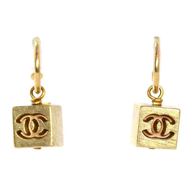 CHANEL Goldtone CC Pierced Cube Earrings