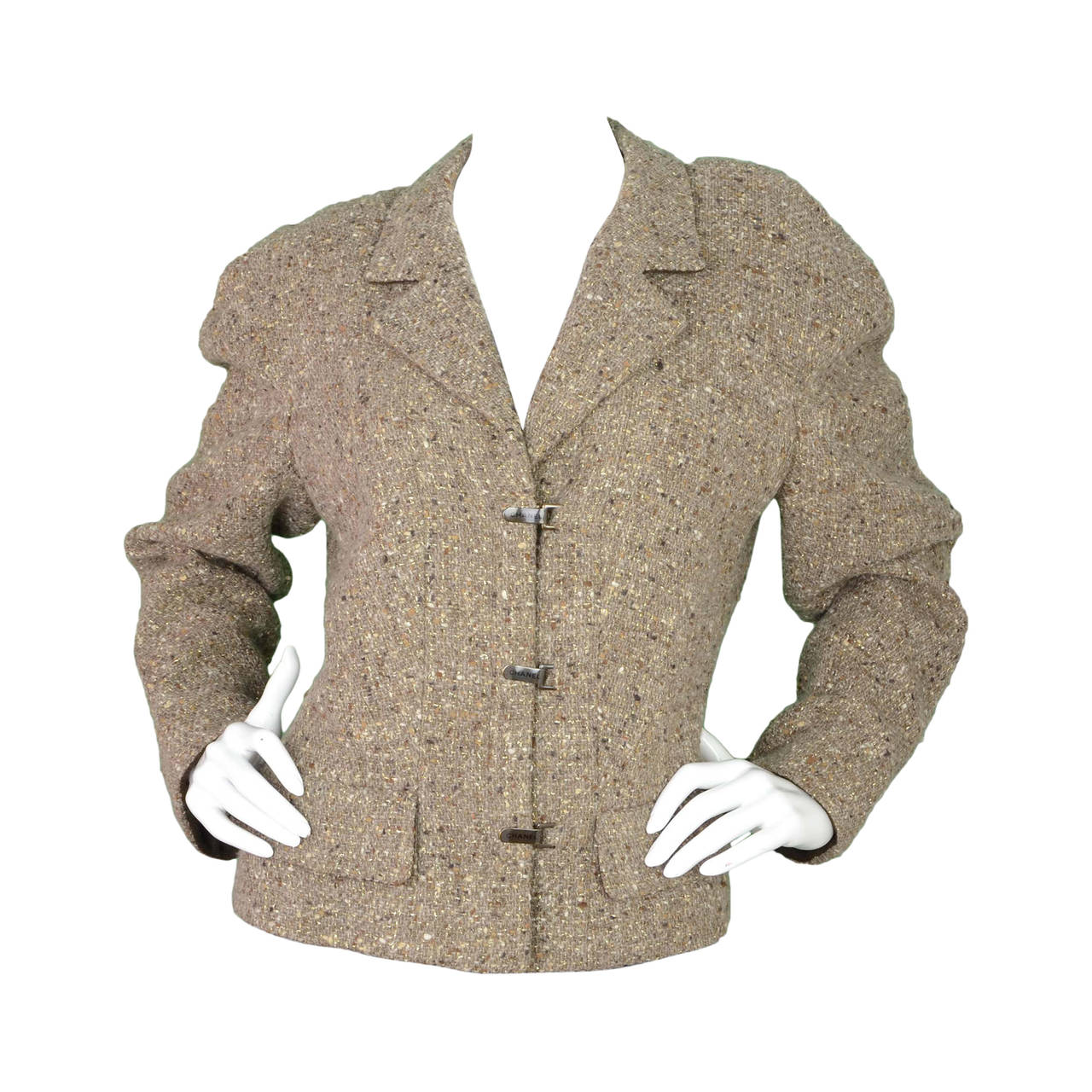 CHANEL Vintage '99 Metallic Tweed Boucle Cropped Jacket sz 48