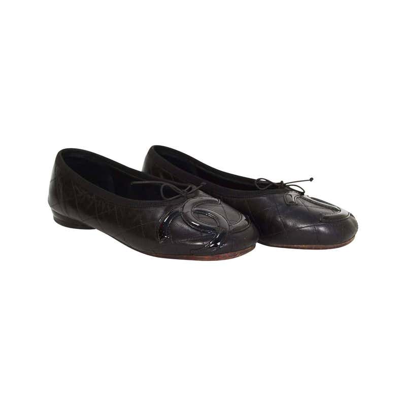 CHANEL Black Quilted Leather Cambon Ballet Flats sz 38 For Sale at 1stDibs