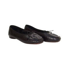 CHANEL Black Quilted Leather Cambon Ballet Flats sz 38