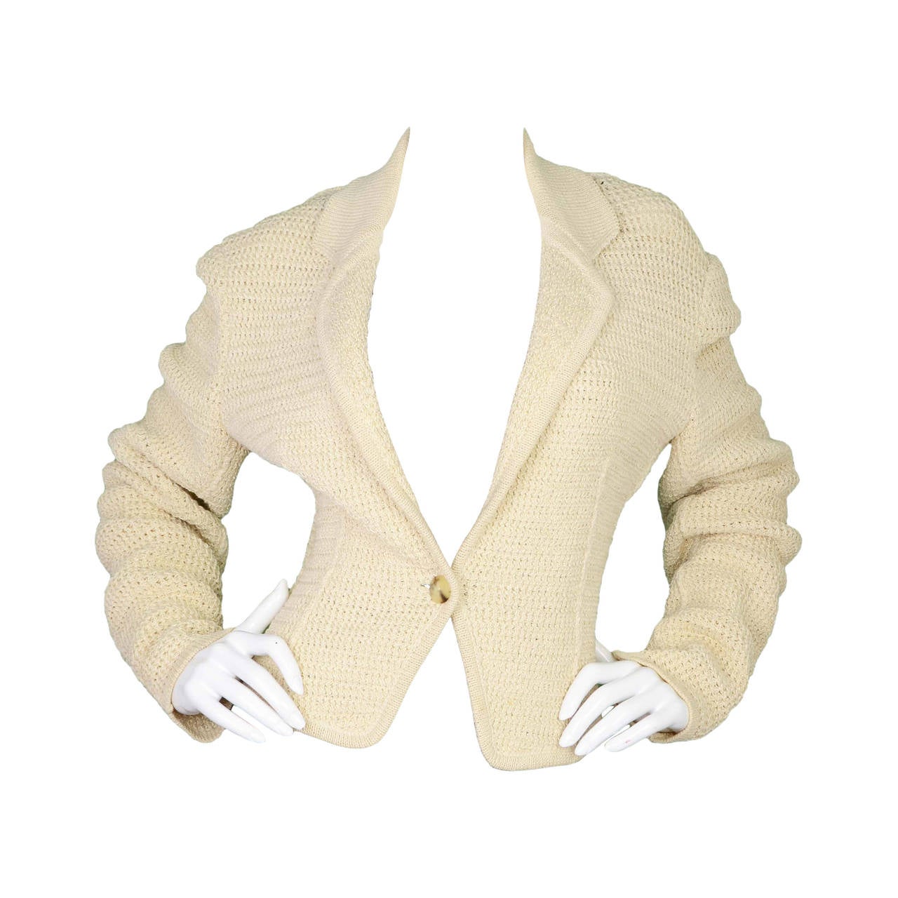 ALAIA Beige Knit Dolman Sleeve Cropped Cardigan Sweater sz M