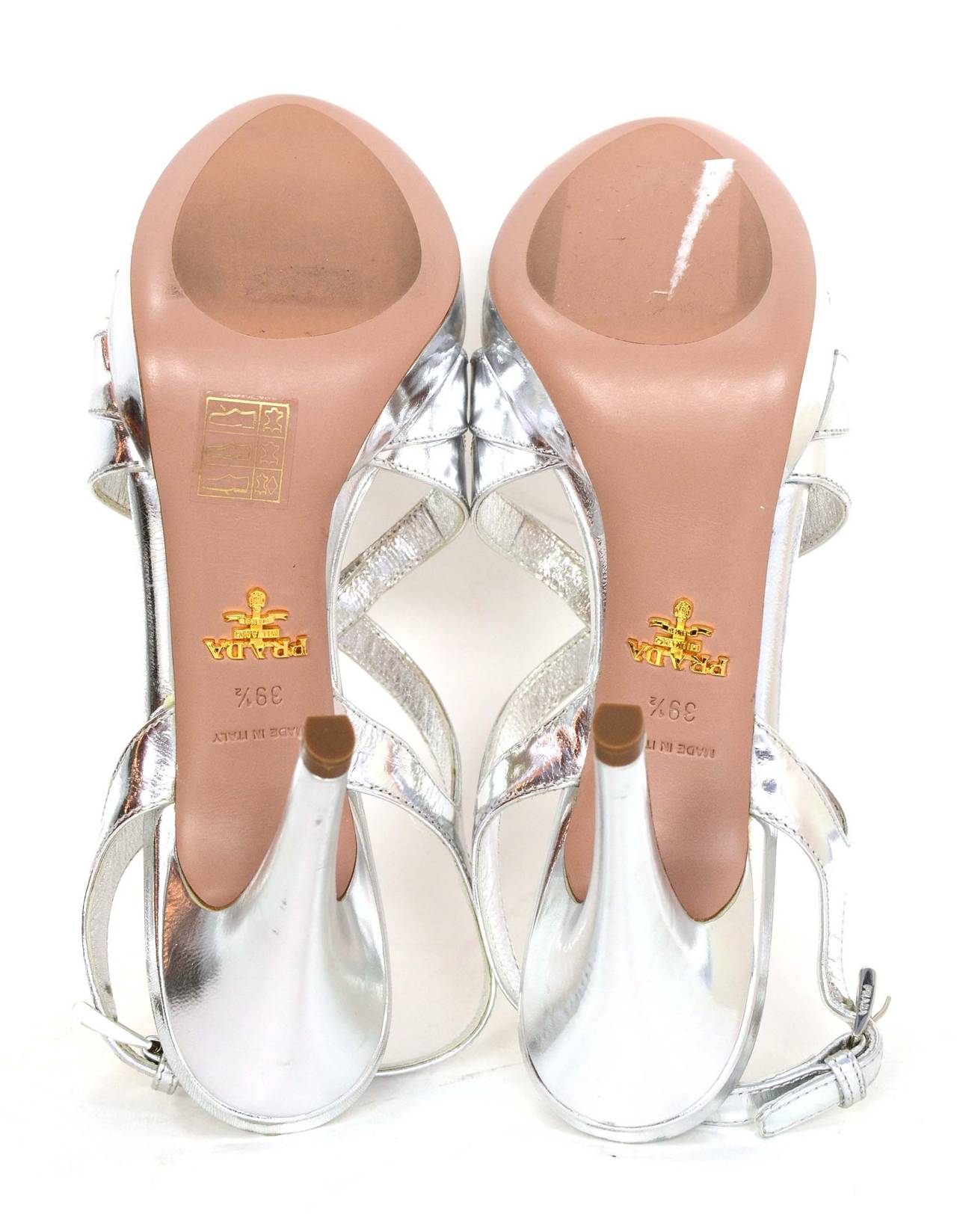 PRADA Silver Glazed Leather Strappy Sandals sz 39.5 1