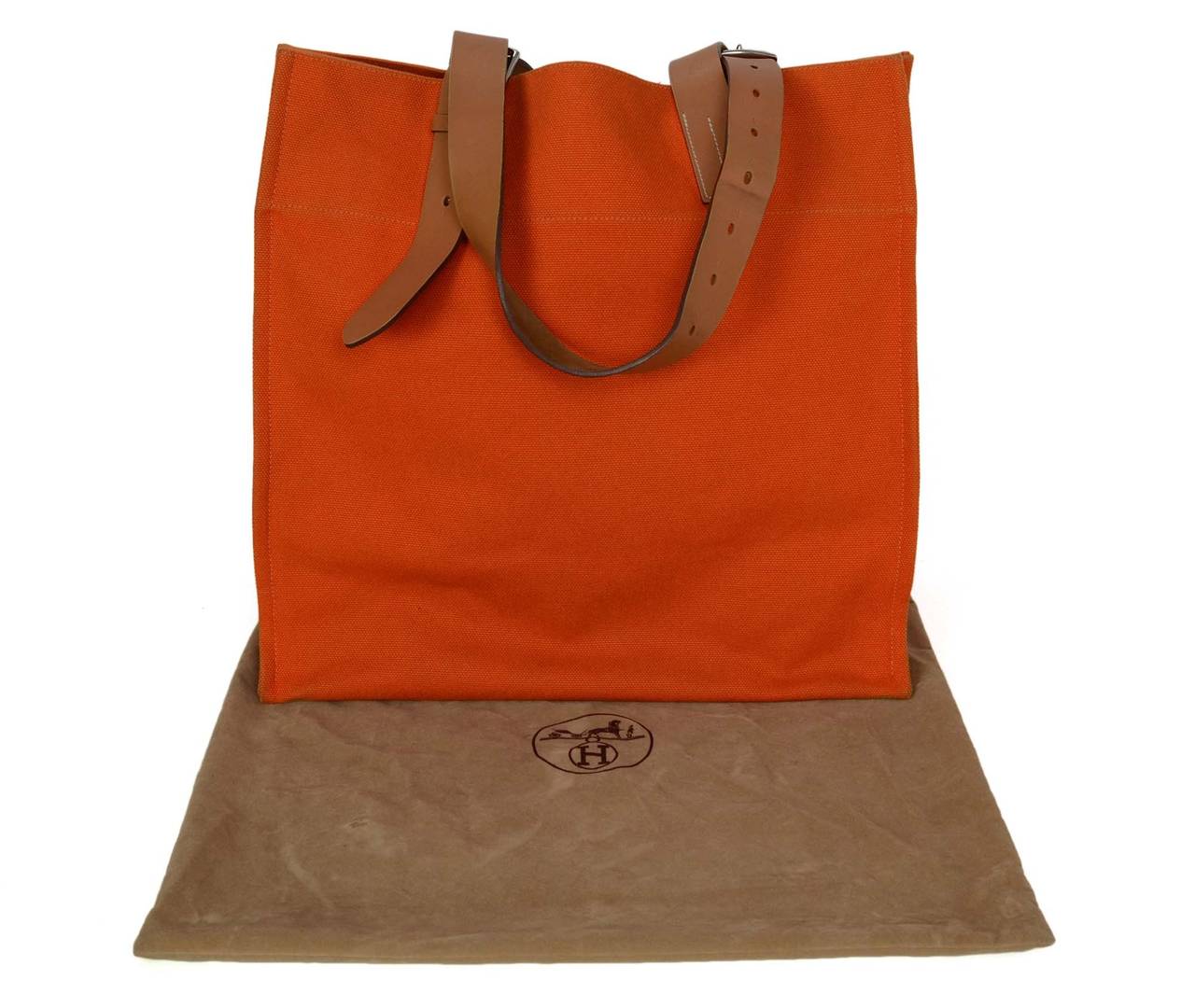 HERMES Orange Canvas Etriviere Tote Bag PHW 1