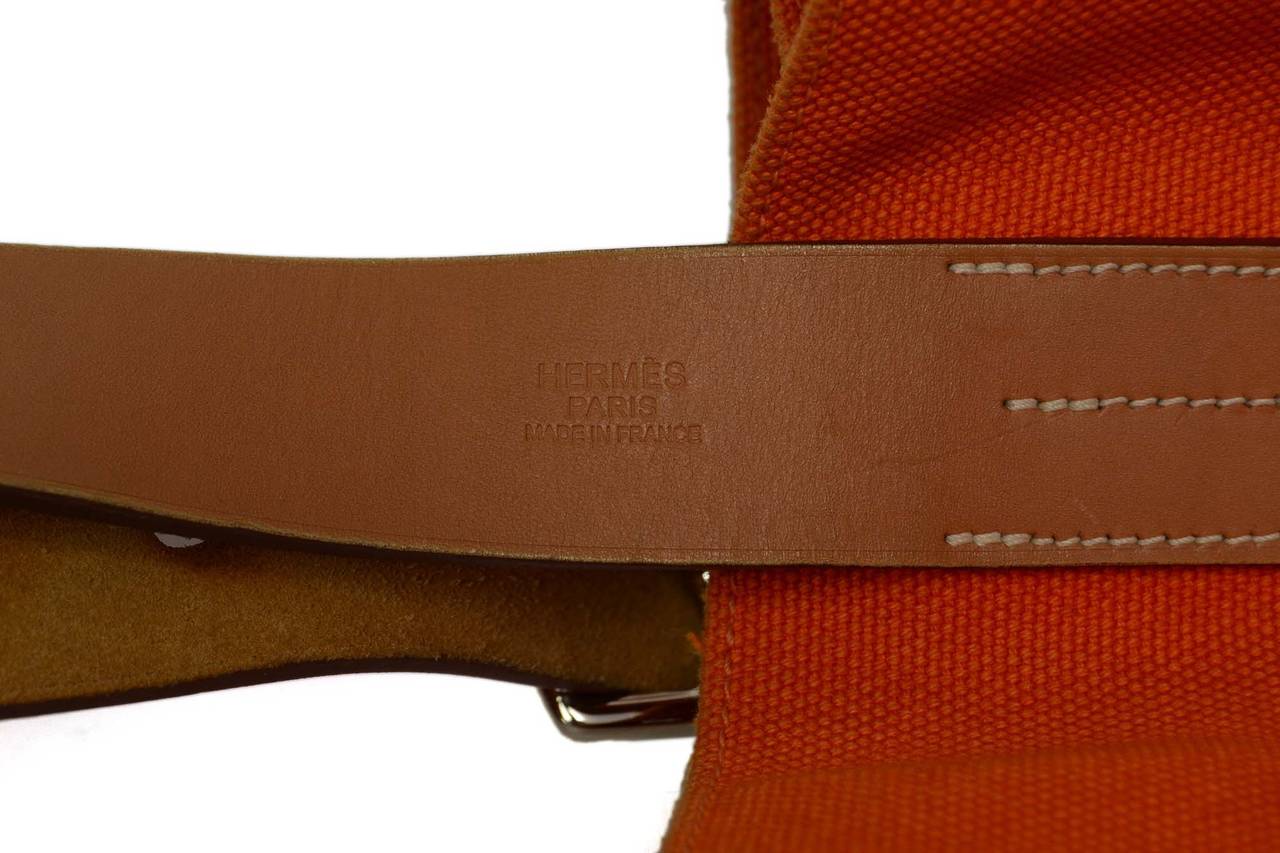 HERMES Orange Canvas Etriviere Tote Bag PHW In Excellent Condition In New York, NY