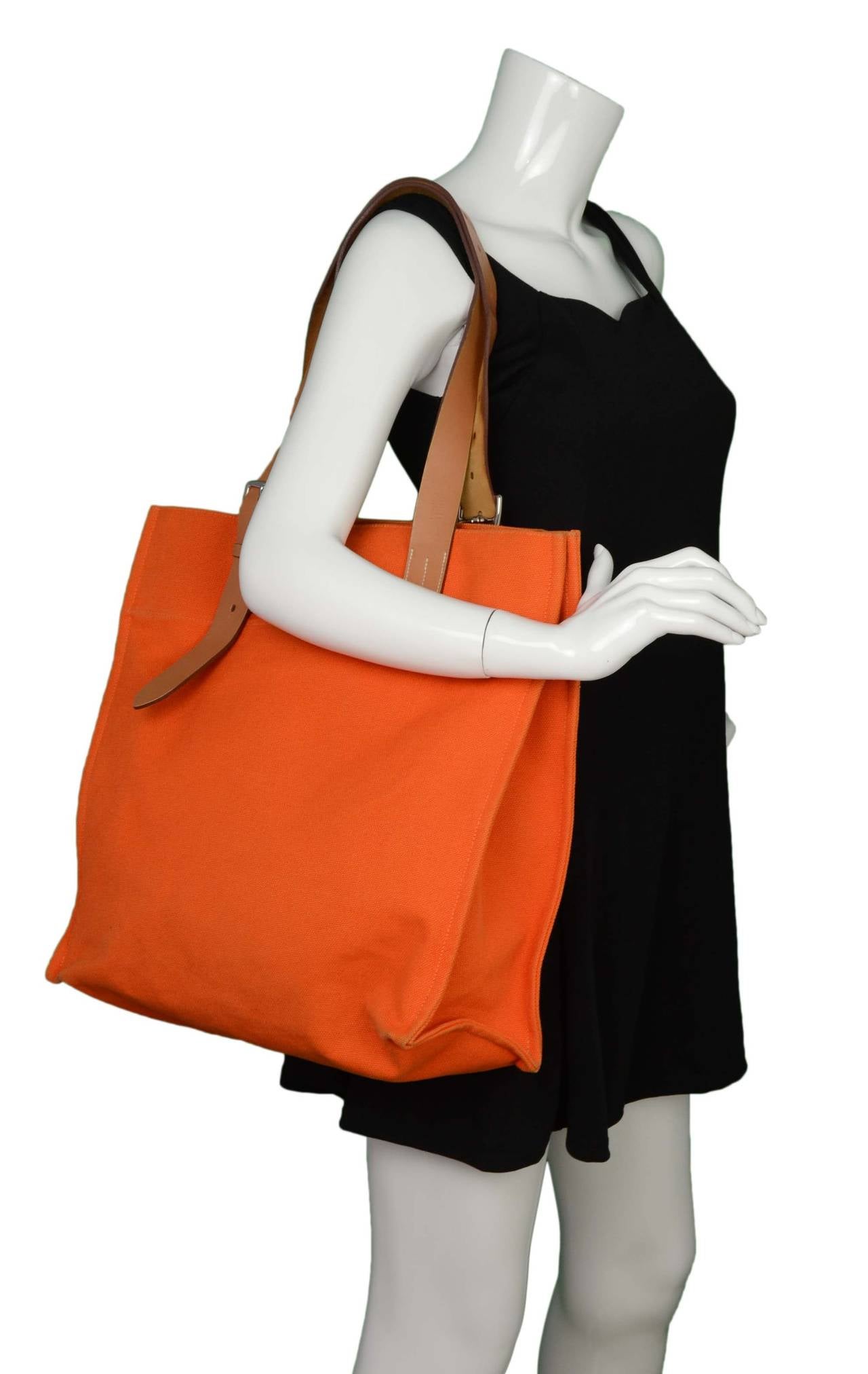 HERMES Orange Canvas Etriviere Tote Bag PHW 2