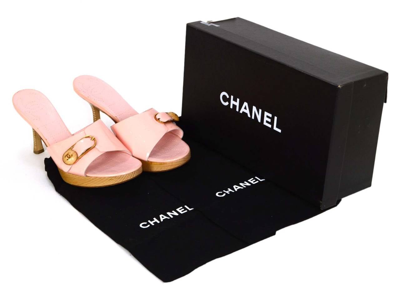 CHANEL Pale Pink Patent Leather Open Toe Mules sz 37 3