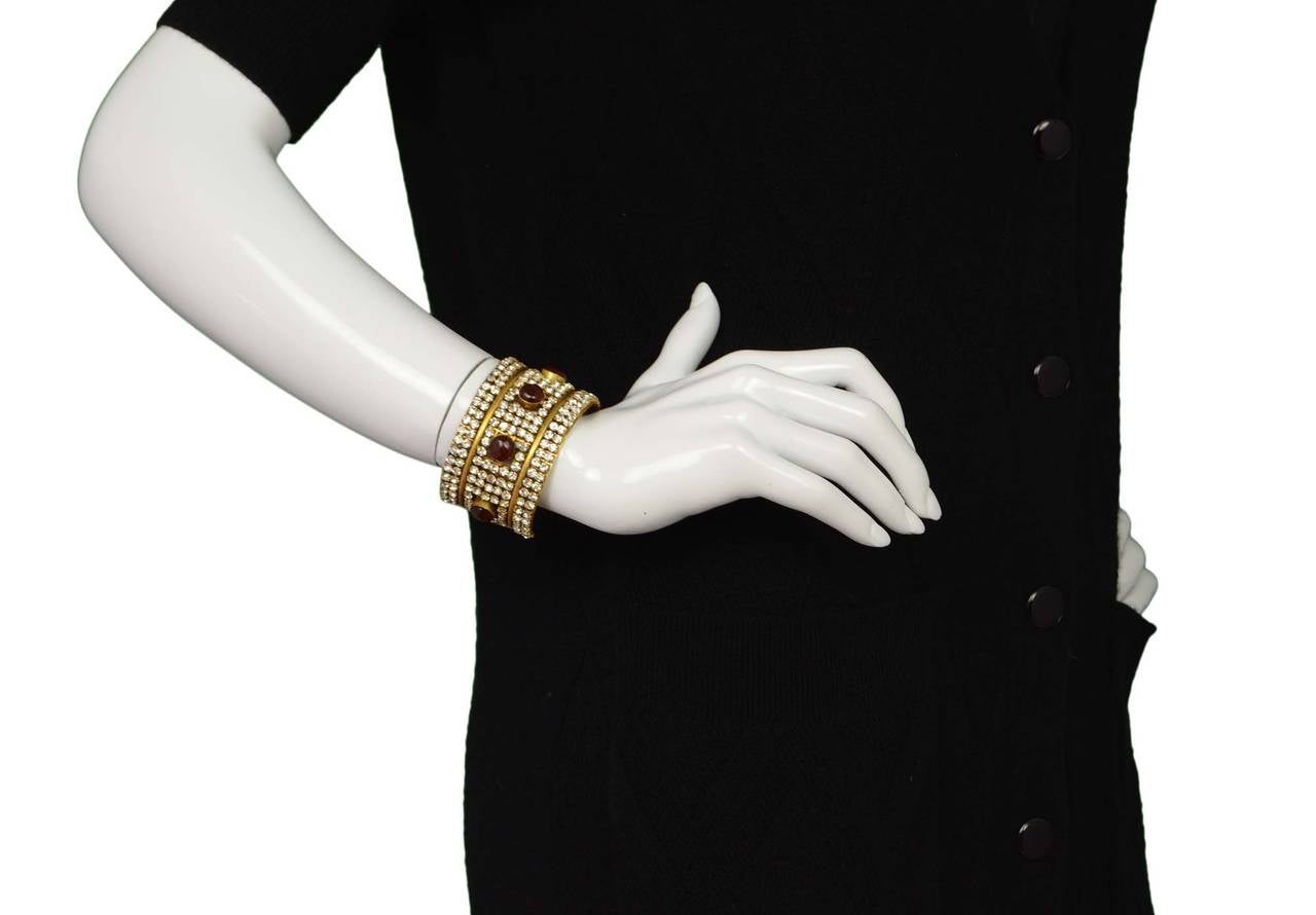 Chanel 70's Red Gripoix & Rhinestone Gold Cuff Bracelet 2