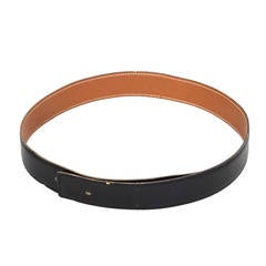 HERMES Vintage '95 Black Box Leather & Tan Epsom Leather Belt Strap sz 65