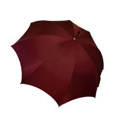 HERMES Burgundy Travel Umbrella w. Wooden Handle