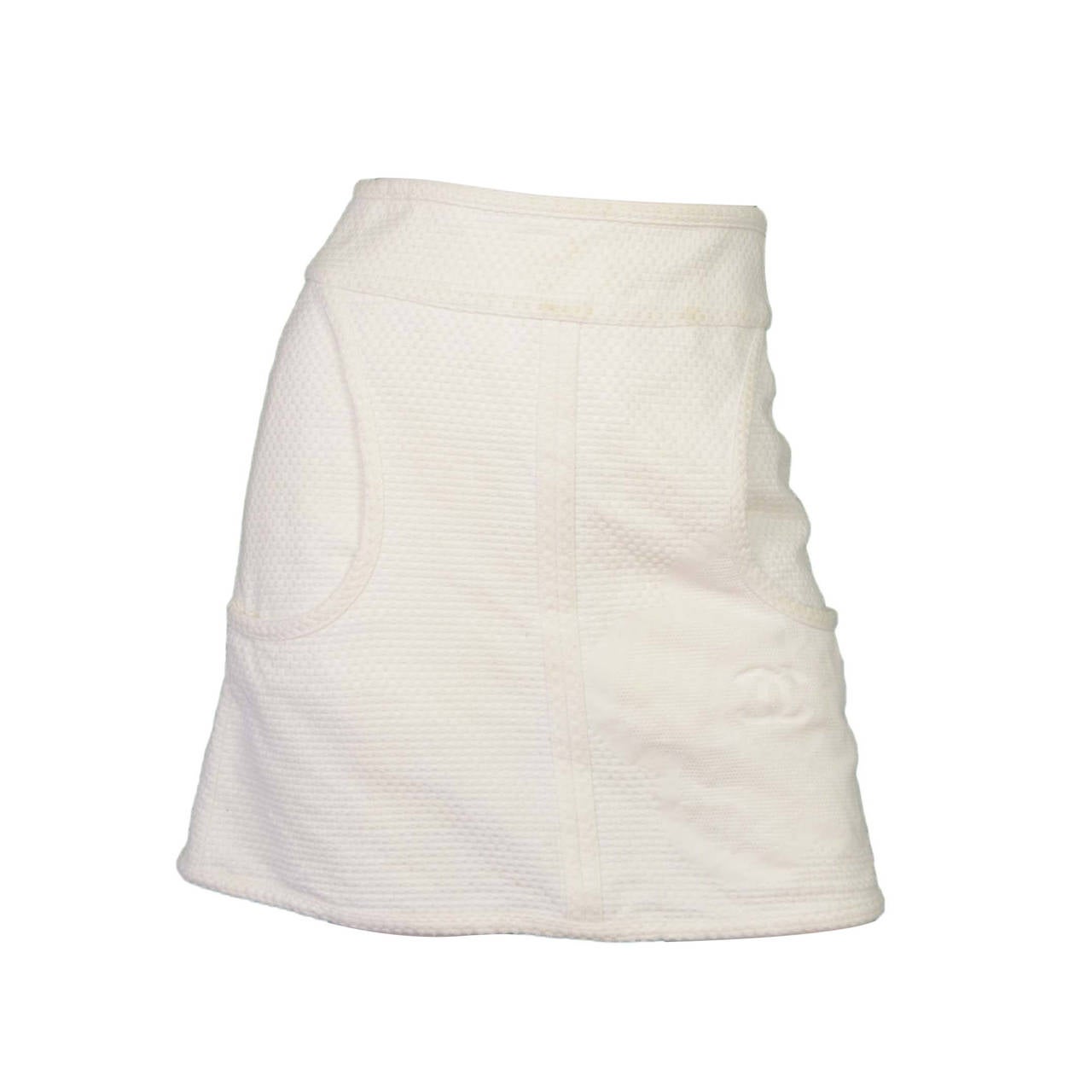 CHANEL White Cotton Tennis Skirt sz 34