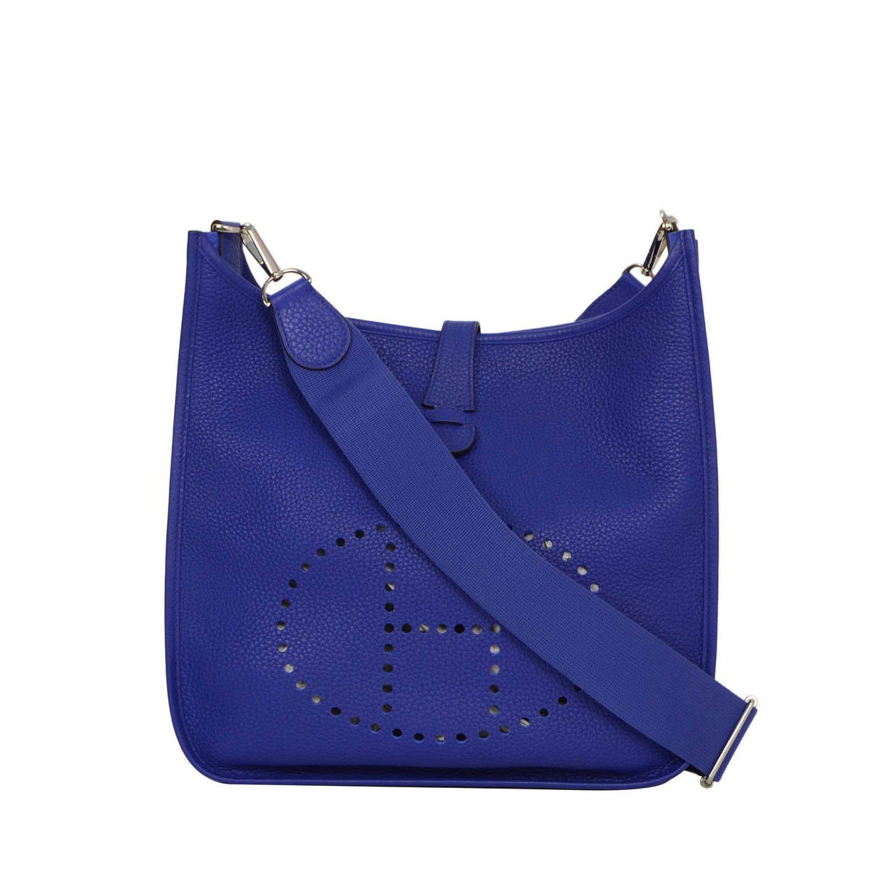 HERMES Blue Electric Clemence Leather Evelyne III Bag GM PHW