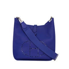 HERMES Blue Electric Clemence Leather Evelyne III Bag GM PHW