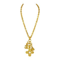 CHANEL Goldtone Necklace W/Cross, Bell and CC