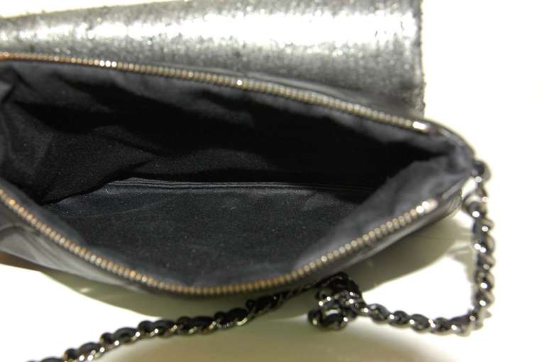 Chanel 2013 Black/Silver Metallic Mineral Nights Pochette Bag w Chain 2