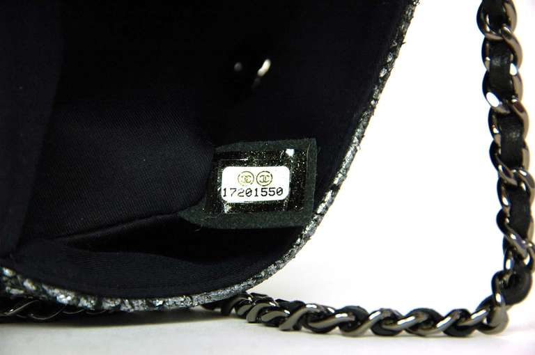 Chanel 2013 Black/Silver Metallic Mineral Nights Pochette Bag w Chain 4