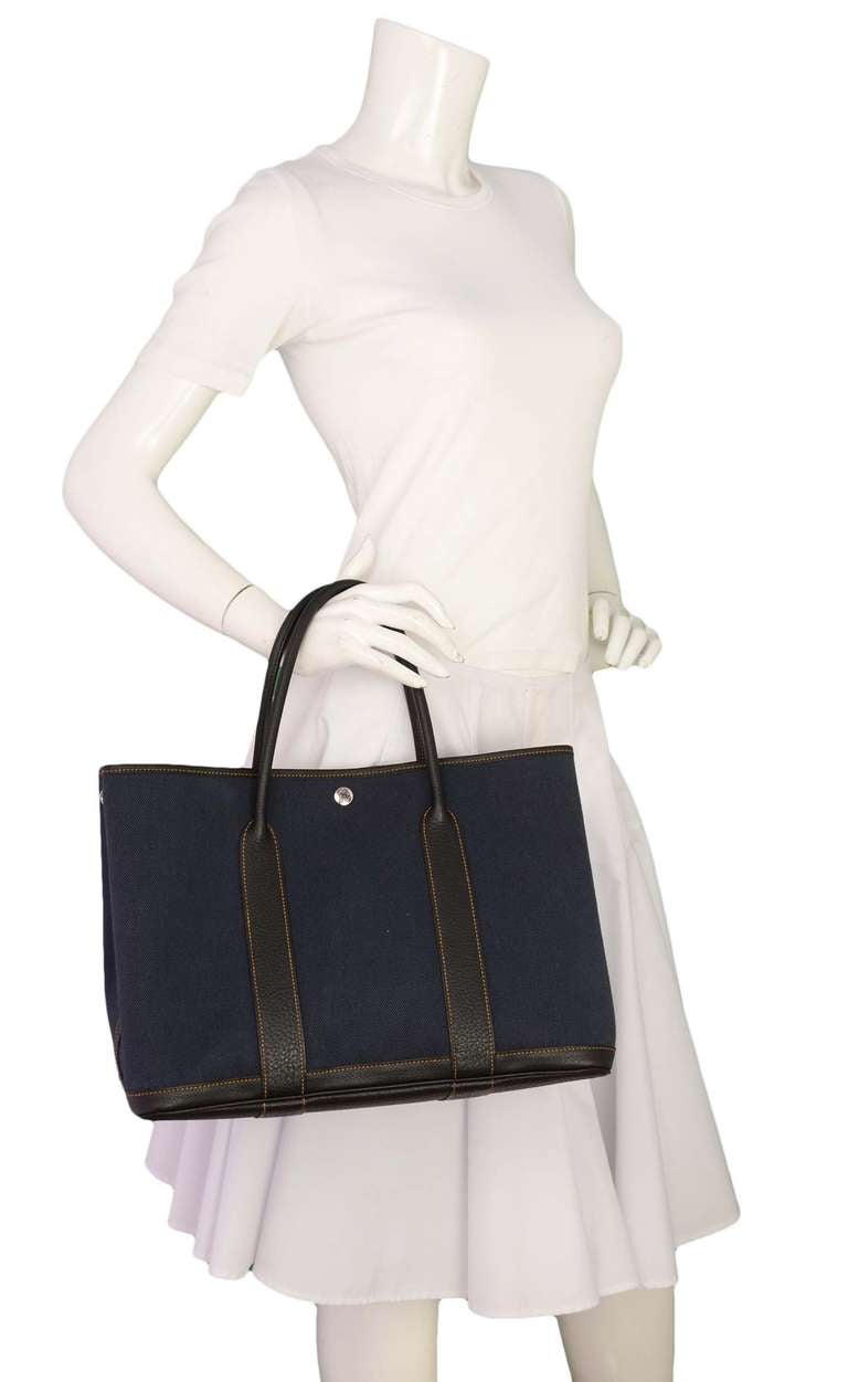 Hermes 2012 Navy Blue Canvas/leather Medium Garden Party Tote Bag 5