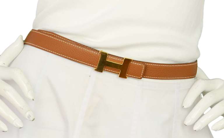 HERMES Tan Togo & Black Box Leather Reversible 25MM H Belt sz75