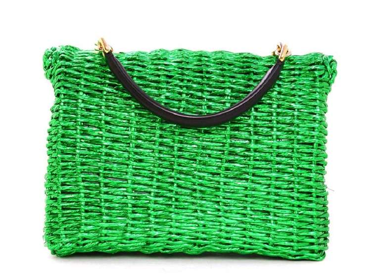 Dolce & Gabbana Metallic Green Woven Raffia Basket Bag Rt. $2, 400 In Excellent Condition In New York, NY