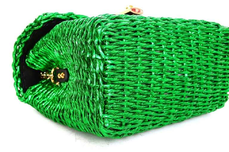 Women's Dolce & Gabbana Metallic Green Woven Raffia Basket Bag Rt. $2, 400