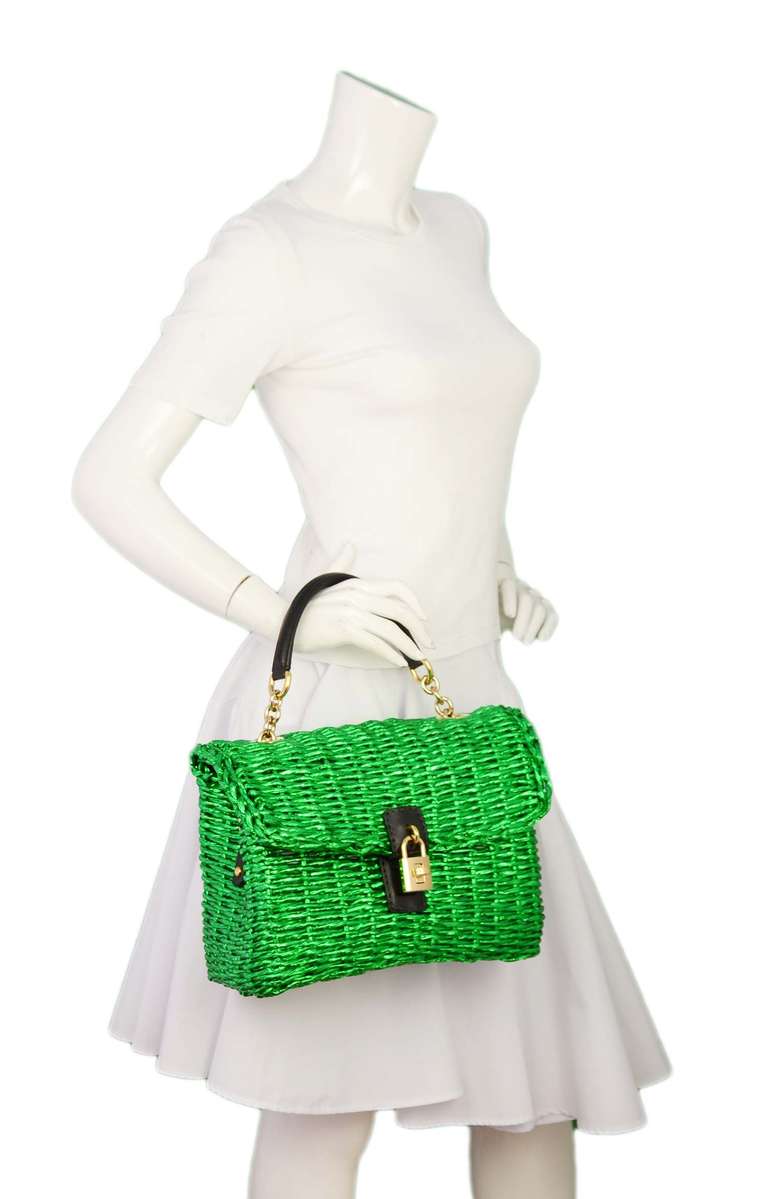 Dolce & Gabbana Metallic Green Woven Raffia Basket Bag Rt. $2, 400 5