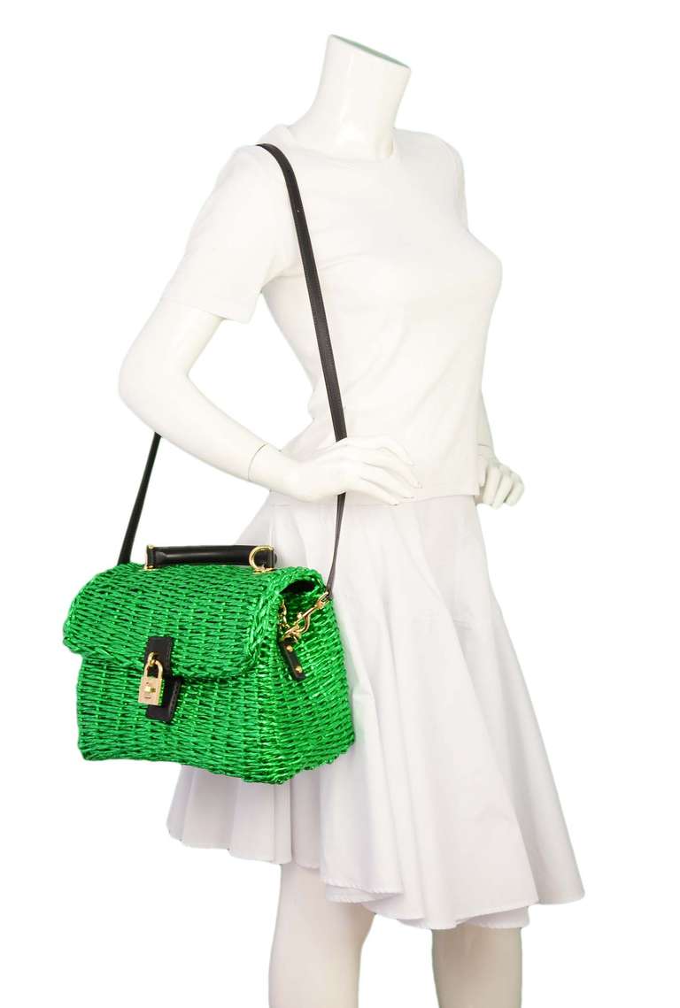 Dolce & Gabbana Metallic Green Woven Raffia Basket Bag Rt. $2, 400 6