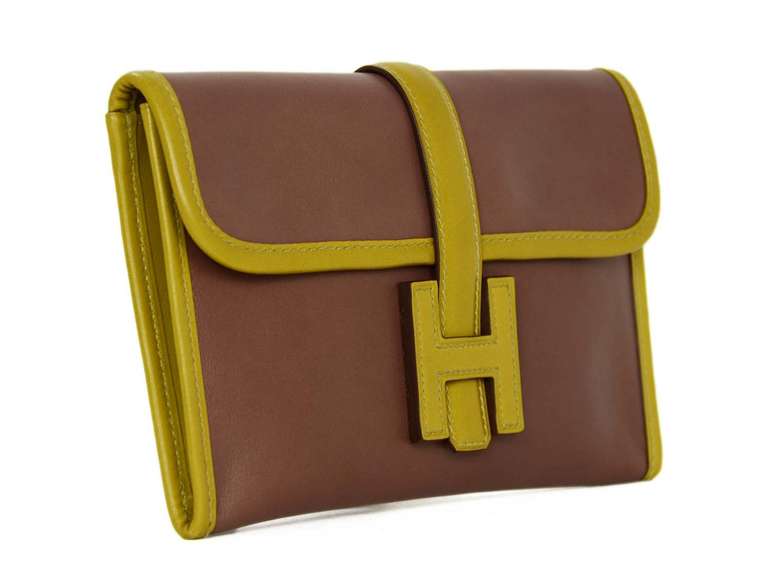 Hermes 2008 Mauve/Olive Two Tone Leather Mini Jige Clutch Bag