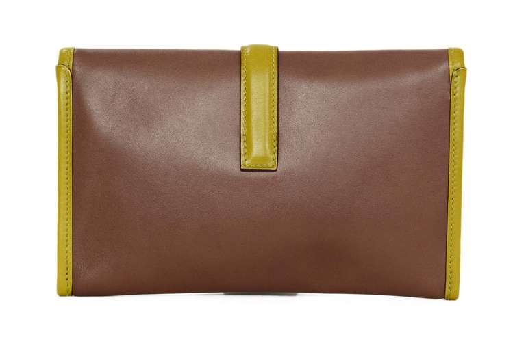 Hermes 2008 Mauve/Olive Two Tone Leather Mini Jige Clutch Bag In Excellent Condition In New York, NY