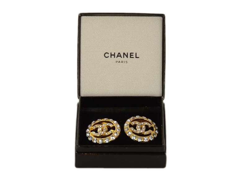 Chanel 1970's Vintage Strass Crystal CC Clip On Earrings 1
