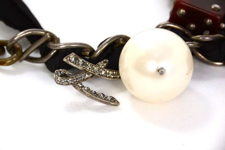 Lanvin Ribbon & Chain Lucky Charm Necklace w. Faux Pearl, Dice & Evil Eye 2