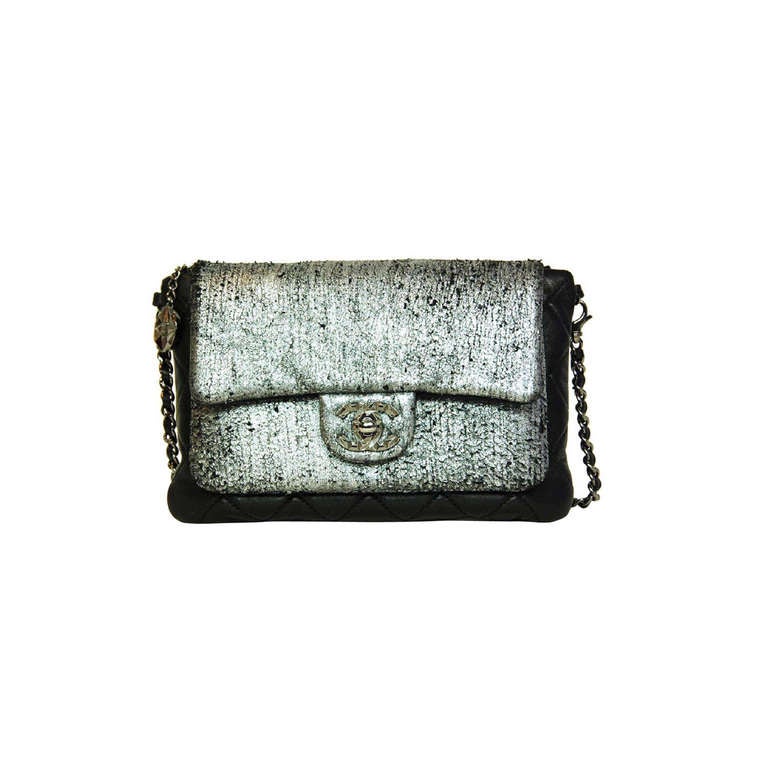 Chanel 2013 Black/Silver Metallic Mineral Nights Pochette Bag w Chain
