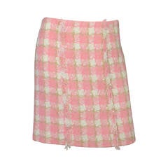 CHANEL Pink & White Houndstooth Tweed Skirt sz 38