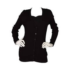 DOLCE & GABBANA Black Ribbed Cashmere Cardigan sz M