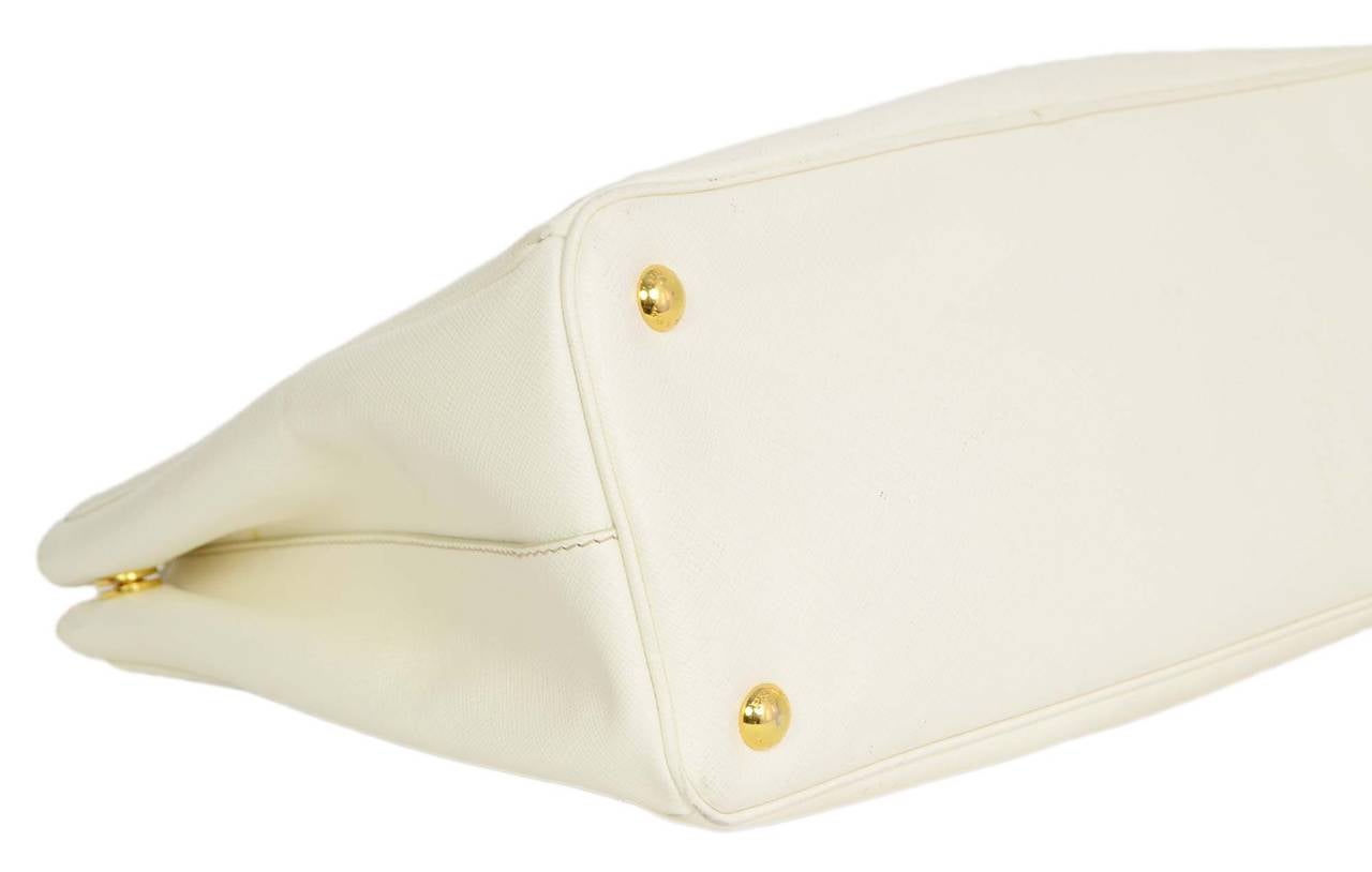 Women's PRADA White Saffiano Leather Tote Bag GHW