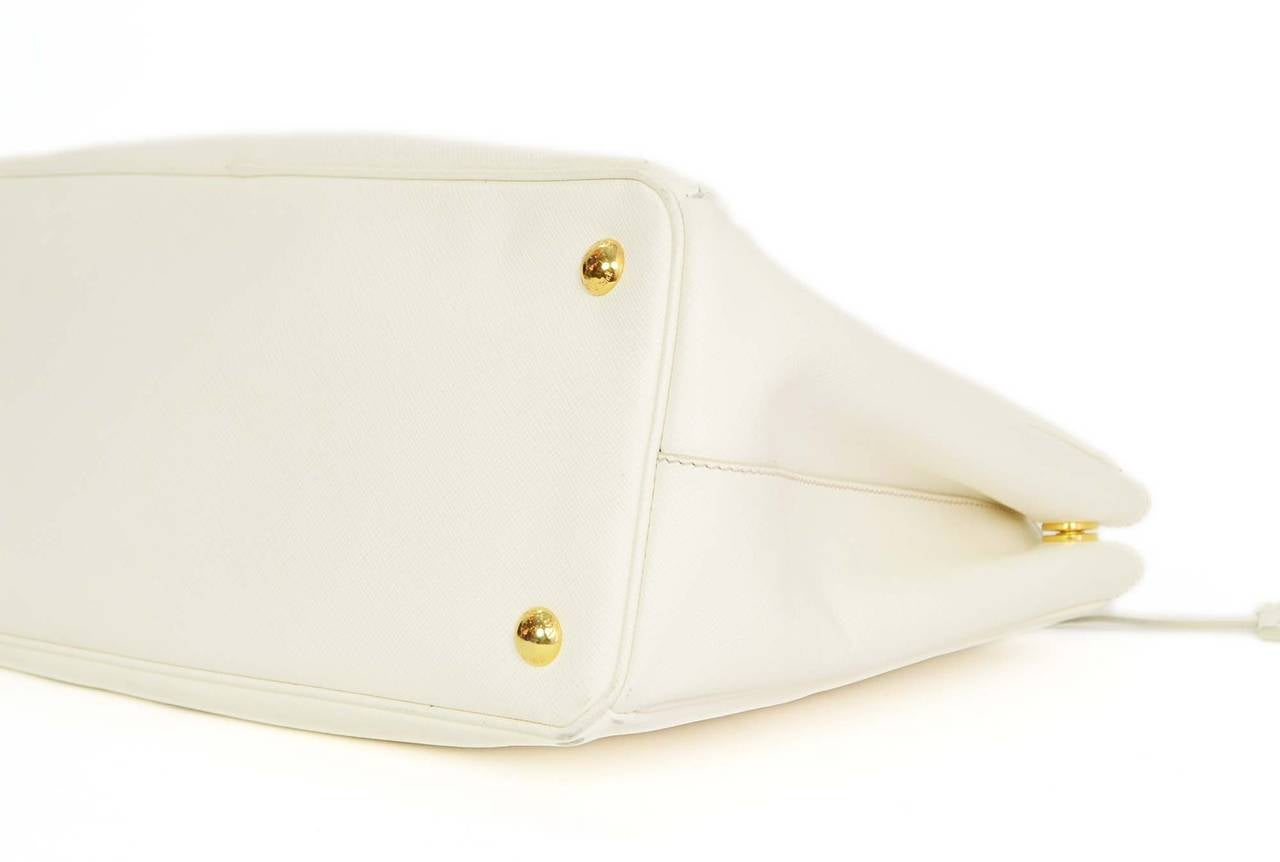 PRADA White Saffiano Leather Tote Bag GHW 1