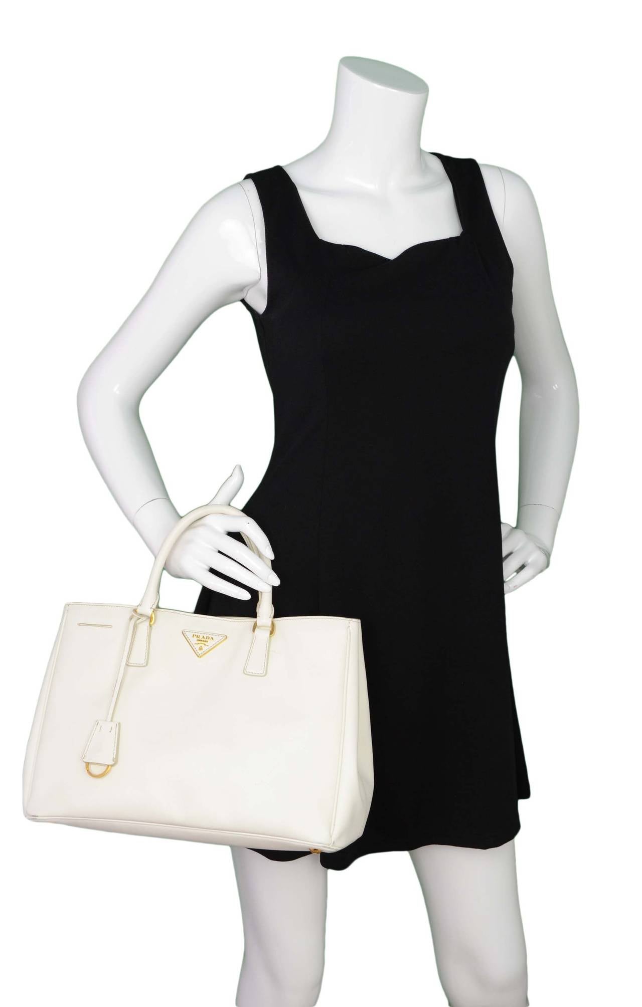 PRADA White Saffiano Leather Tote Bag GHW 5