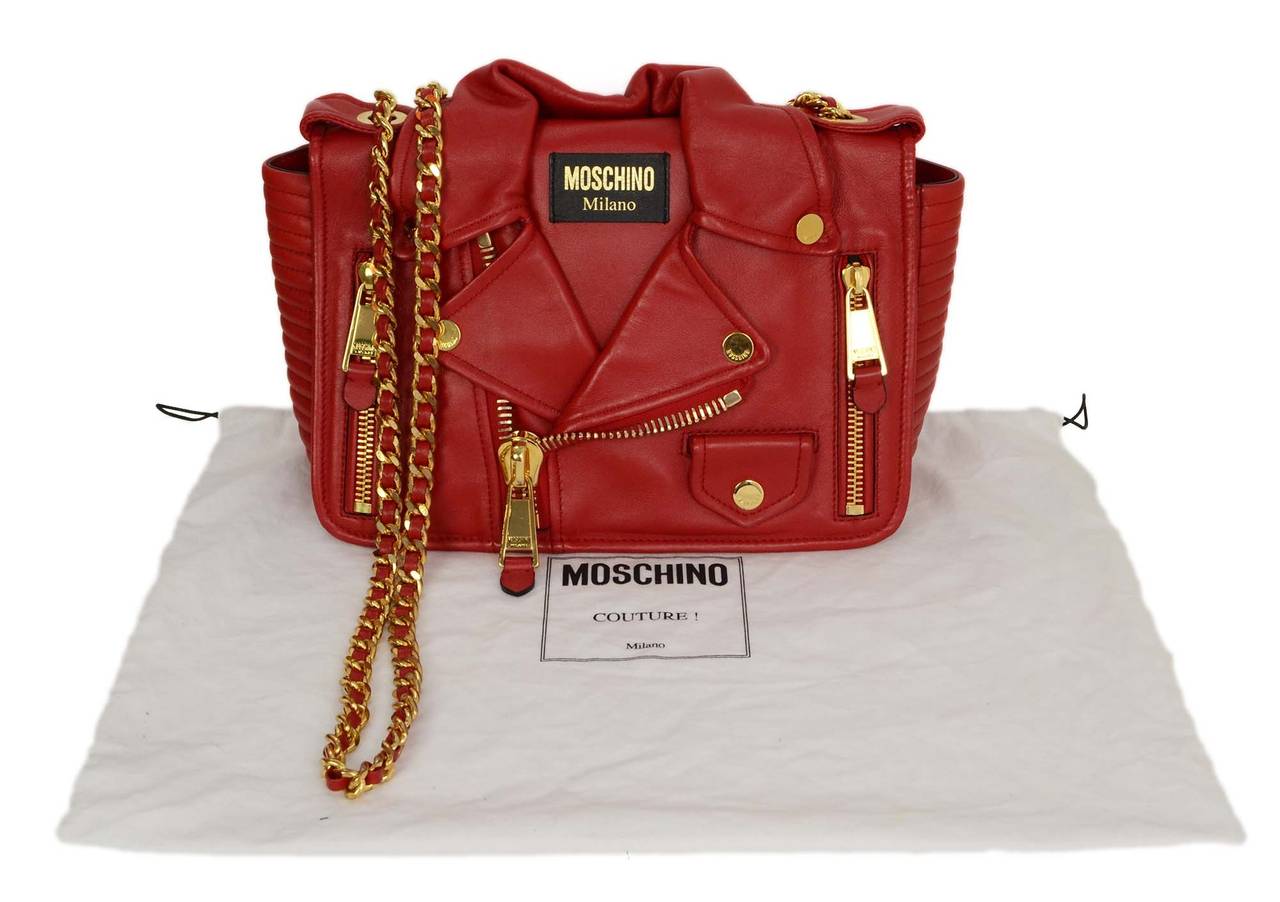 MOSCHINO Red Leather Motorcycle Jacket Bag GHW 1