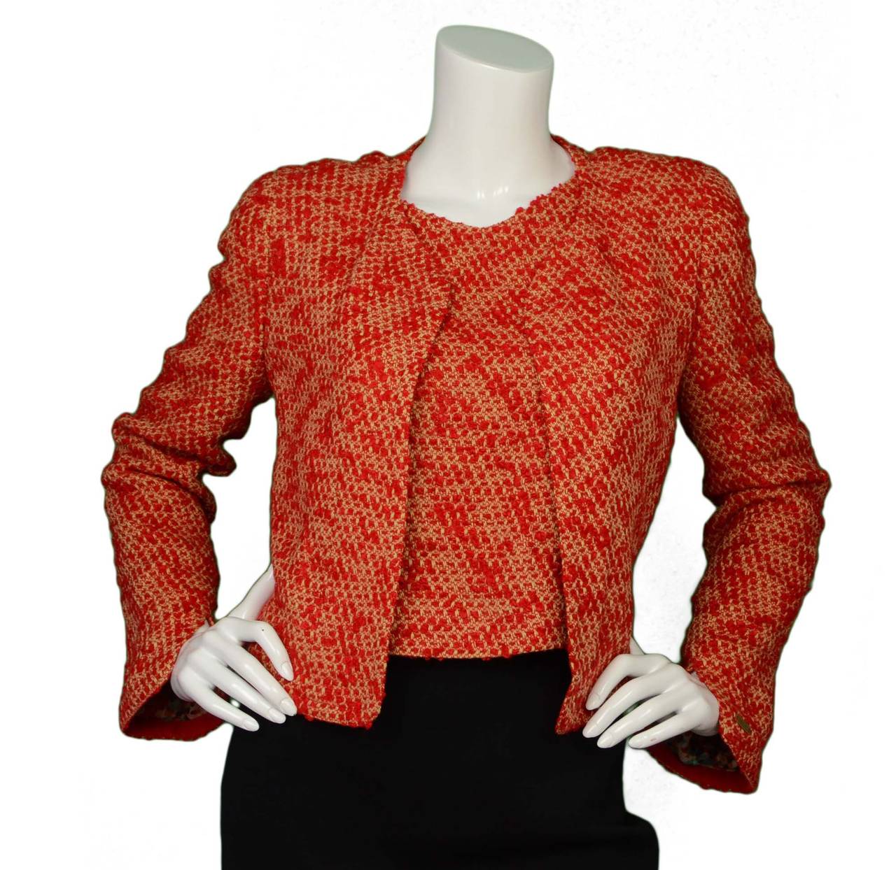 Women's CHANEL Vintage '99 Red & Tan Tweed Shell Top sz 40